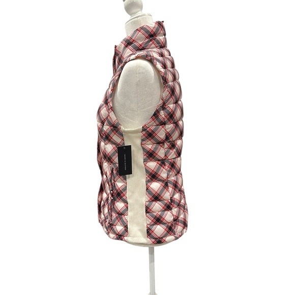 Tommy Hilfiger Red & White Plaid Quilted Puffer Vest - Picture 3 of 5